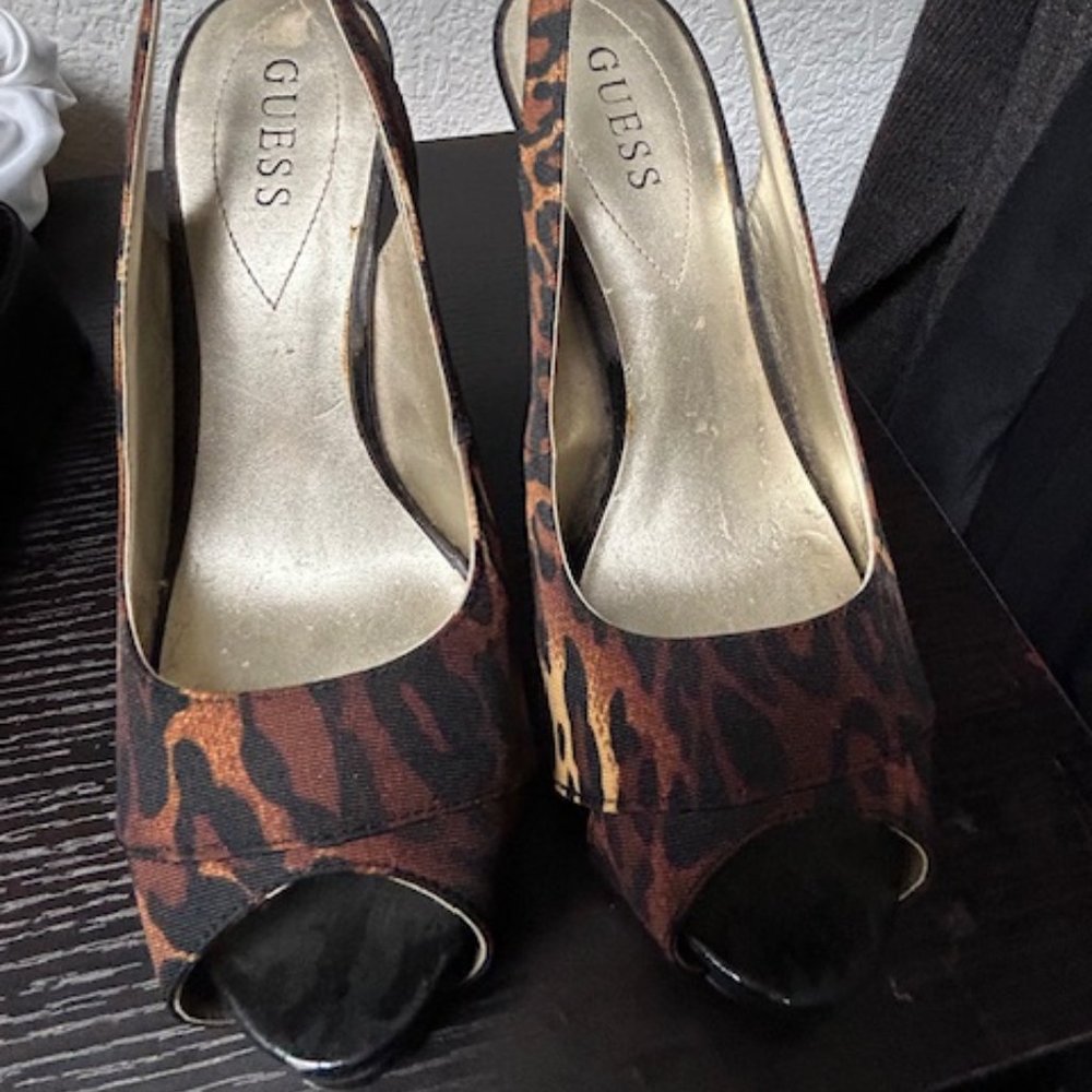 Guess Animal Print Peep Toe Stiletto